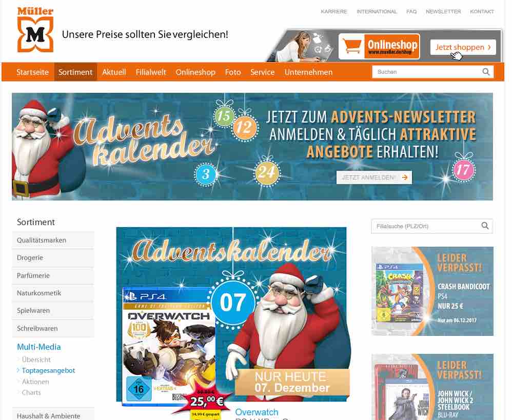 MÜLLER Adventskalender - Tägliche Multimedia Angebote